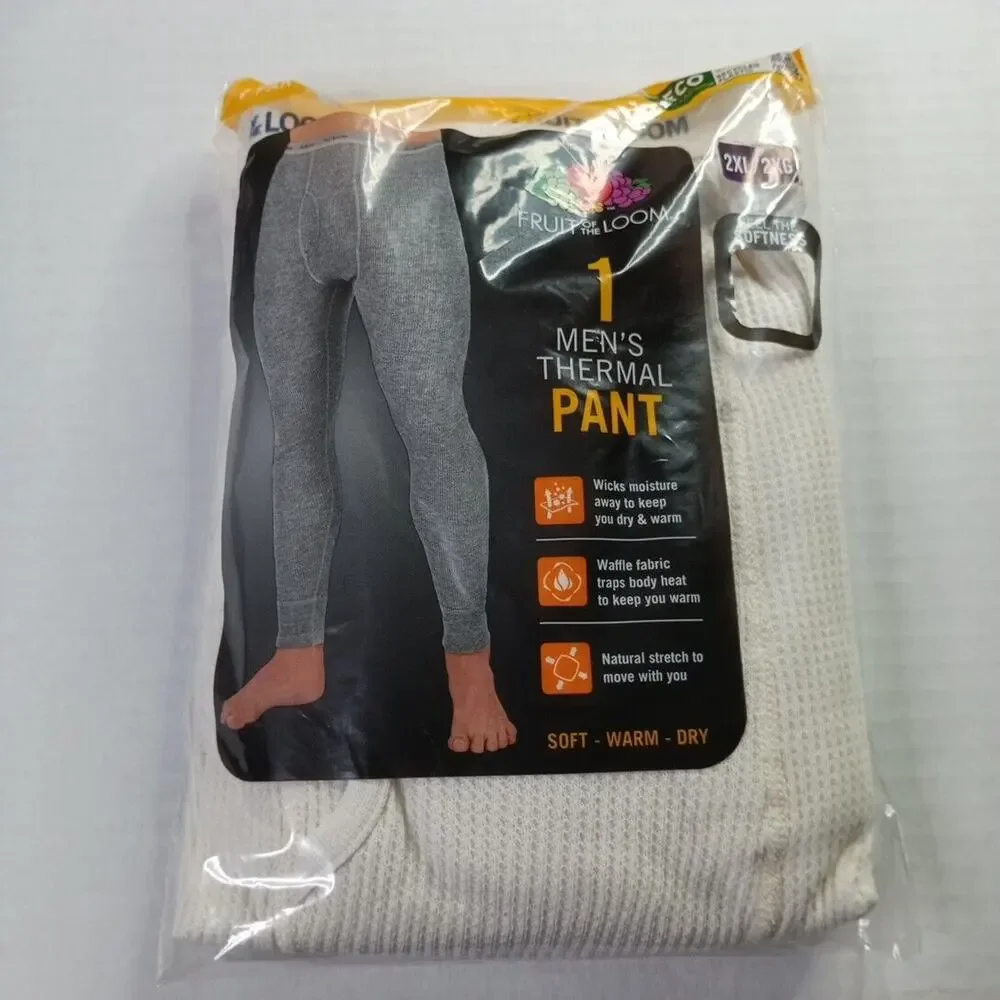 Fruit of the Loom‎ Thermal Waffle Baselayer Underwear Pants Men's 2XL Nat White